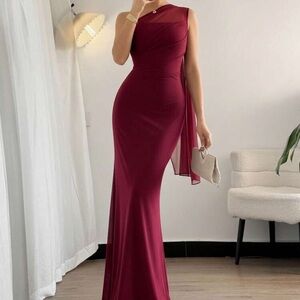 Veloura Burgundy One Shoulder Bodycon Maxi Dress Elegant Evening | Women’s Dress